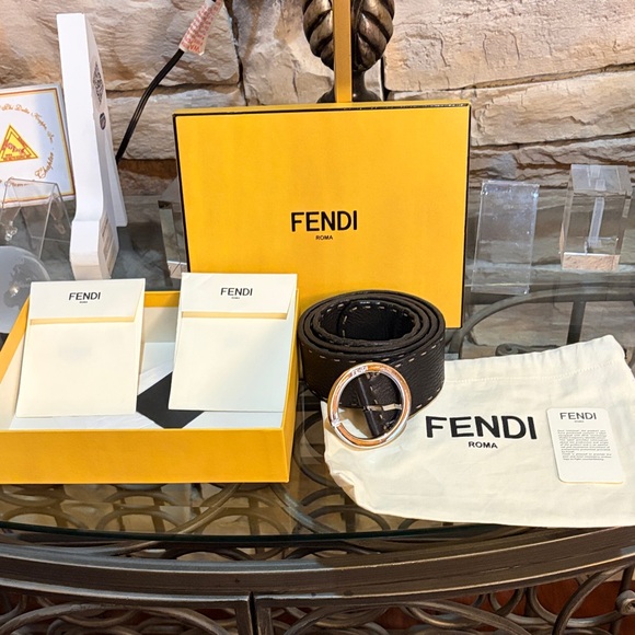 Fendi Black Belt with Gold Buckle